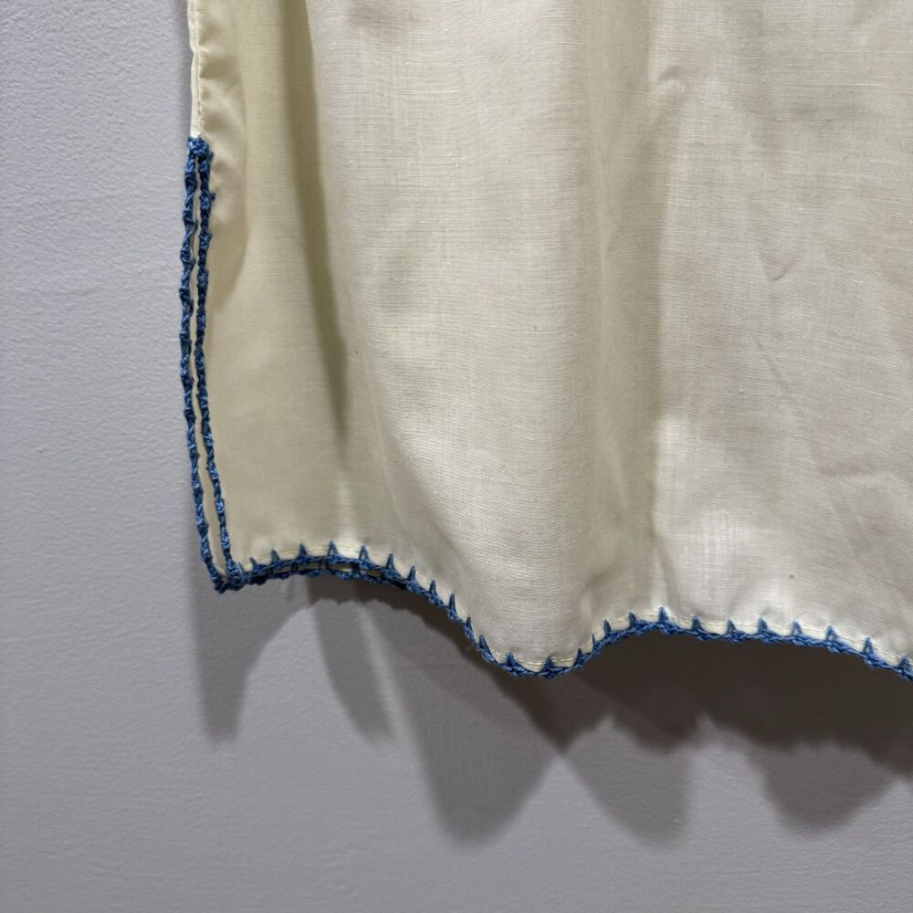 Vintage Handmade Top Embroidered Floral Short Sleeve Stitched Trim Women M Cream - Picture 5 of 7
